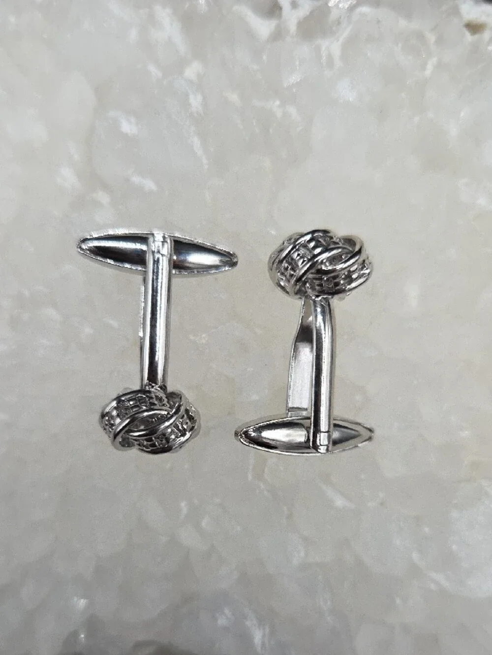 Polished Stainless Steel Knot Cufflinks for Men | Silver Tone
